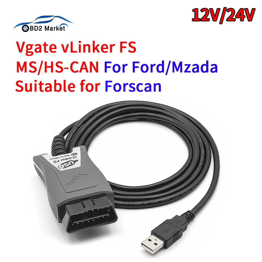 12/24V Vgate Vlinker Fs Elm327 Usb Full Forscan Funzioni Per Ford Ms Can Hs Can Switch Obd2 Scanner Adapter Tool Diagnostica Per Auto