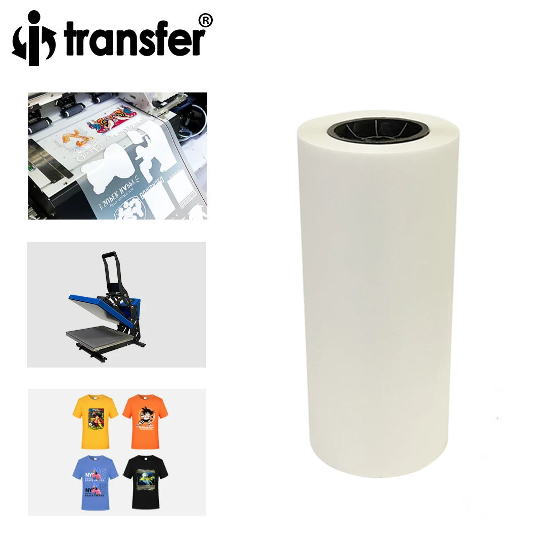 Itransfer Dtf Transfer Film Roll 30/33/43Cm * 100M Premium Double-Sided Matte Finish Pet Transfer Paper Direct To Film Transfer