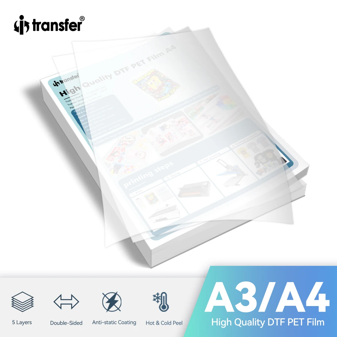 A4 A3 100Pcs Dtf Transfer Film Pet Heat Press Sublimazione Matte Double-Side Clear Pretreat Sheets Trasferimenti Termoadesivi Per Abbigliamento