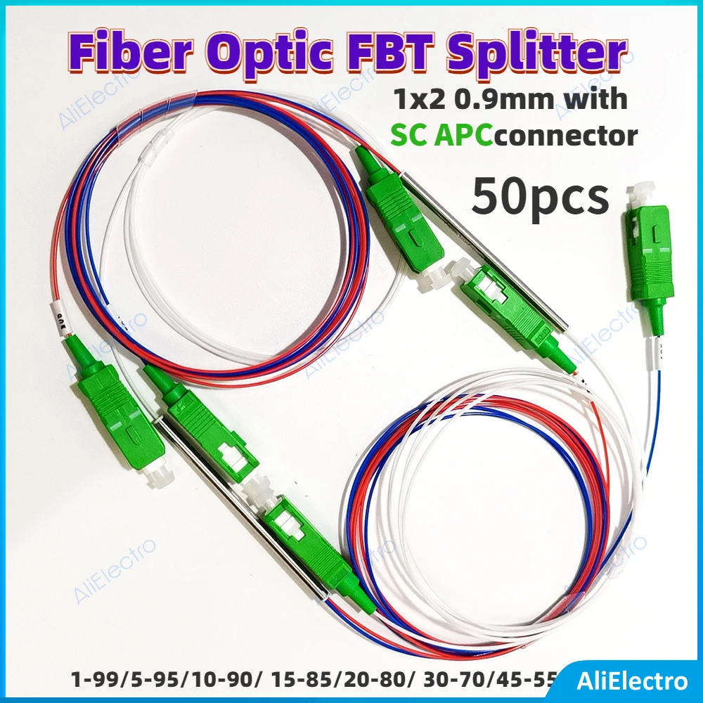 50Pcs/Lot Fiber Optic Fbt Splitter 1X2 0.9Mm With Sc Apc Connector Unbalanced Coupler 70/30 60/40 Optional Splitter Ratio