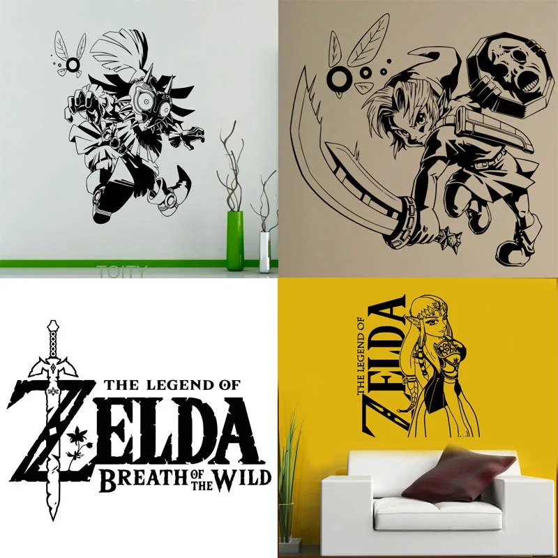Legend Of Zelda Wall Decal Link Skull Kid Vinyl Sticker Major'S Mask Gate Of Time Poster Clock Videogioco Murale