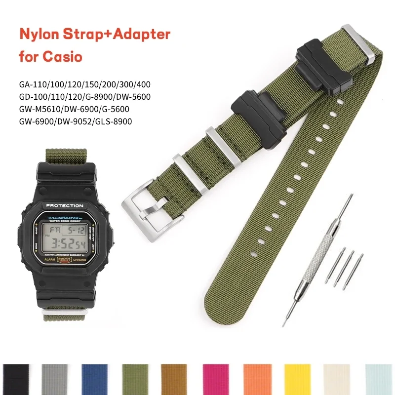 Cinturino Per Orologio In Nylon Per Casio Ga-110/100/120/150/200/300/400 Dw-5600/6900/9052 Gw5610 Gls-890 16Mm Adattatore Accessori Per Cinturini Per 