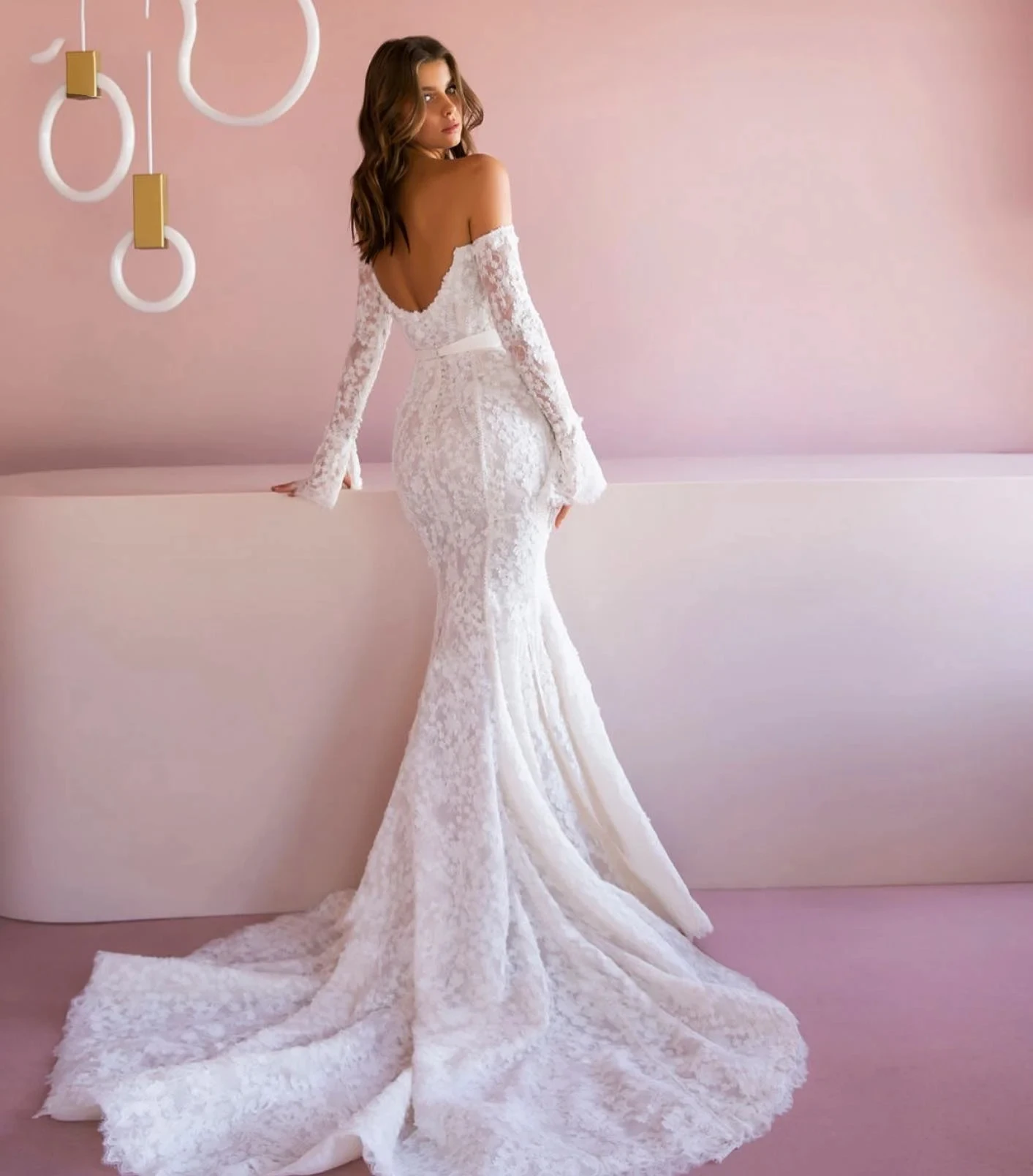 Haohao Sirena Manica Lunga Abito Da Sposa Pizzo Vestido De Novia Sirena Corte Manga Larga Per Donna Casamento Boda Abito Da Sposa