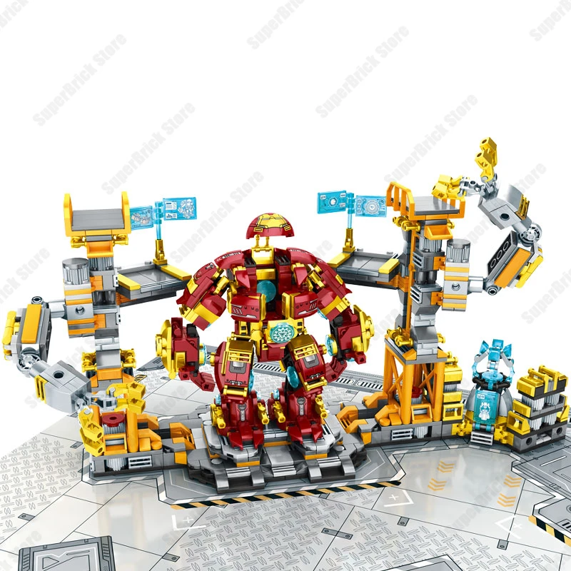 Disney Marvel Superhero Lron Man Heroes Steel Mecha Hulkbuster Laboratory Building Block Kit Classic Movie Model Bricks Giocattolo Per Bambini