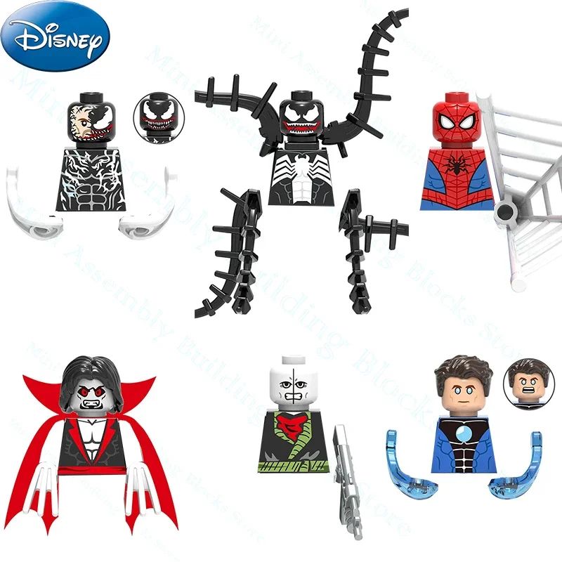 Disney Marvel Building Block Avengers Anime Figures Venom Spider-Man Black Cat Hydro-Man Chameleon Mini Bricks Toys For Children