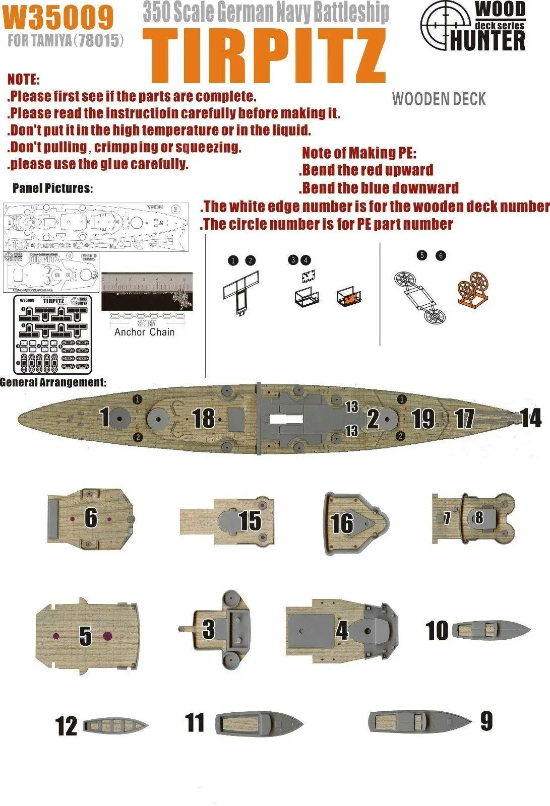 Hunter 1/350 W35009 Ponte In Legno Tirpitz Tedesco Per Tamiya Di Alta Qualità