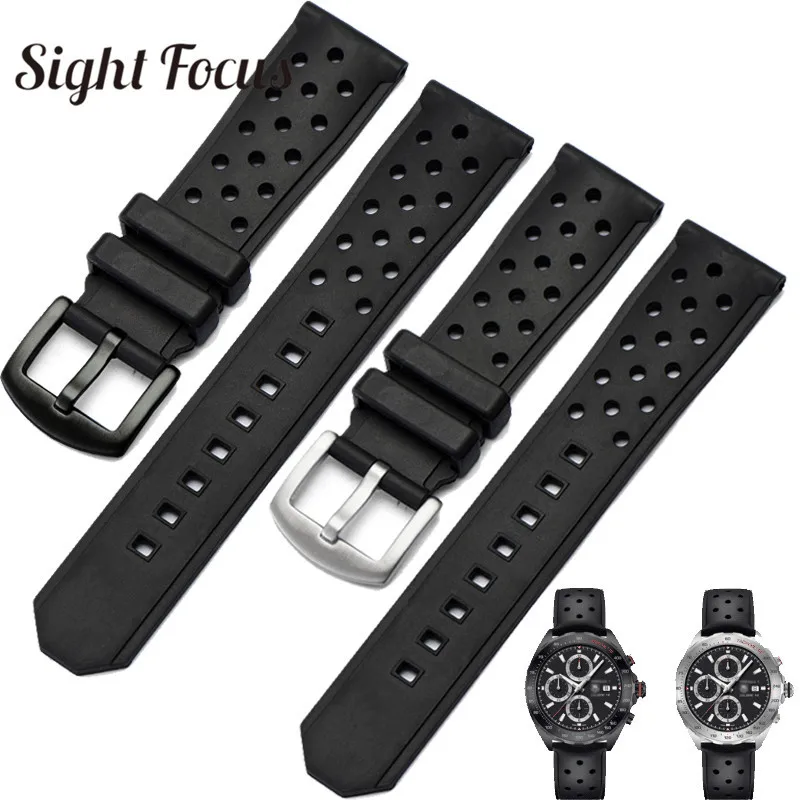 22 Millimetri Perforato Gomma Di Silicone Watch Band Per Tag Heuer Waz2113 Serie Seiko Watch Strap Impermeabile Braccialetti Degli Uomini Diver Cintur