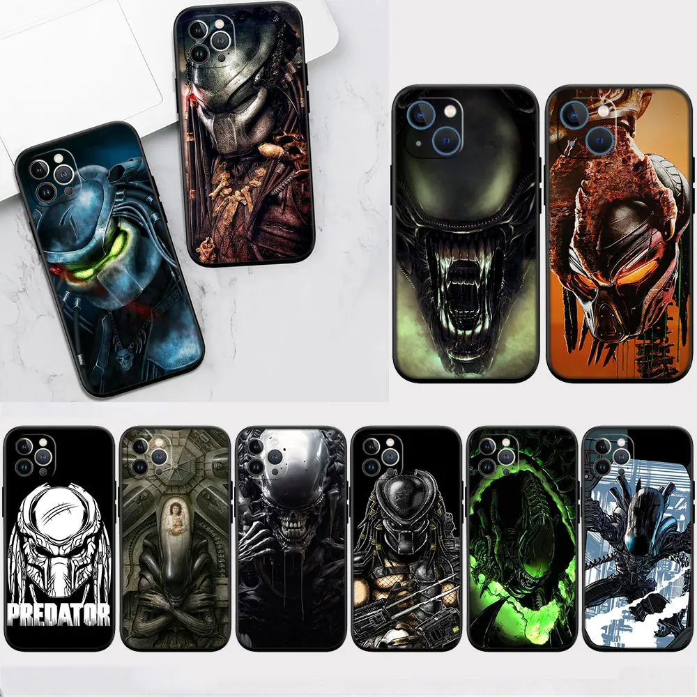 Rt1 Aliens Vs Predator Xenomorph Custodia Morbida In Silicone Per Iphone 15 14 13 12 11 Pro Max Mini Plus
