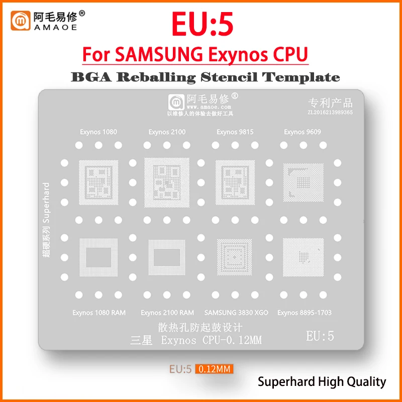 Eu5 Bga Stencil Reballing Per Samsung 3830 Xgo Exynos 1080 2100 9815 9609 8895-1703 Ram Chip Saldatura Maglia D'Acciaio Ic Piantagione Di Stagno