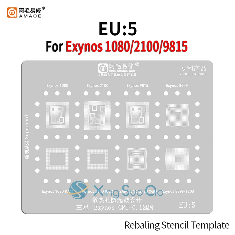Eu5 Bga Stencil Reballing Per Samsung 3830 Xgo Exynos 1080 2100 9815 9609 8895-1703 Ram Chip Saldatura Maglia D'Acciaio Ic Piantagione Di Stagno
