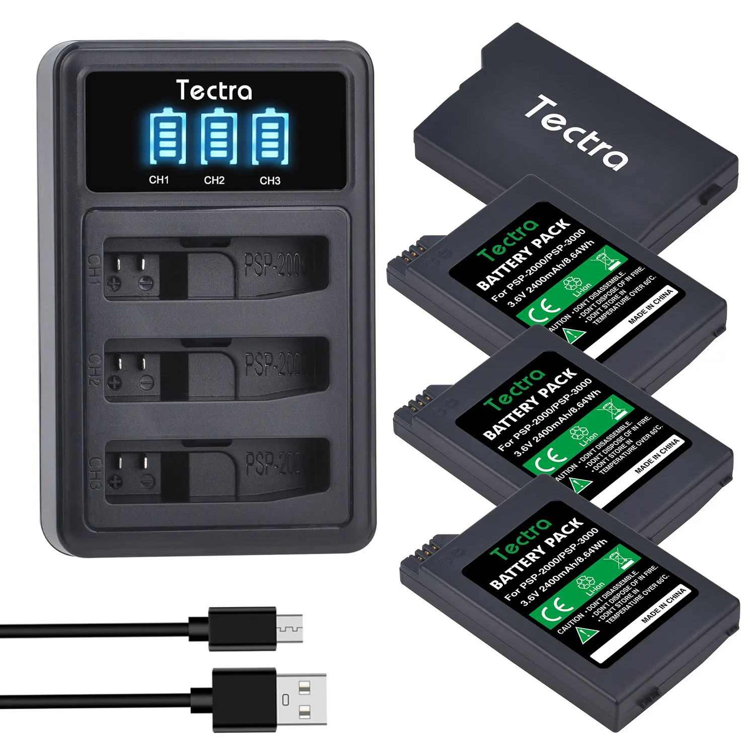 2400Mah Batteria + Caricatore Led Per Sony Psp 3000 Psp Slim 2000 Psp-S110 Console, Psp-2001, Psp-3000, Psp-3001, Psp-3002, Psp-3004