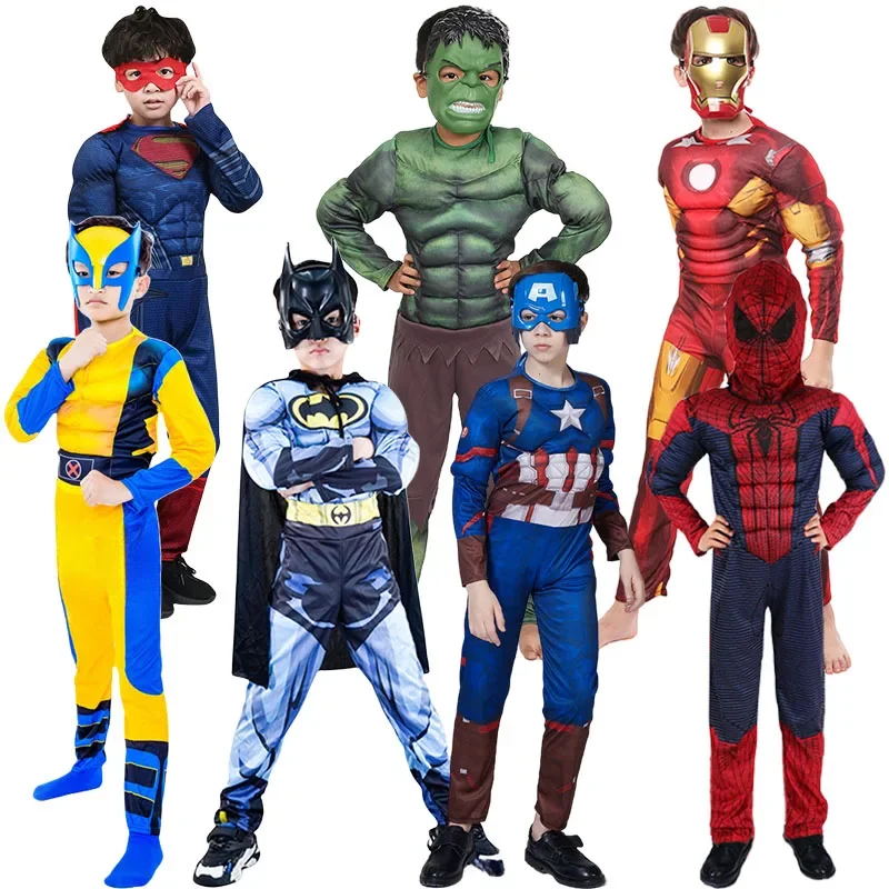 Supereroe Spider Man Costume Kids Captain America Iron Man Hulk Thor Cosplay Muscle Costume Body Halloween Costume Per Bambini