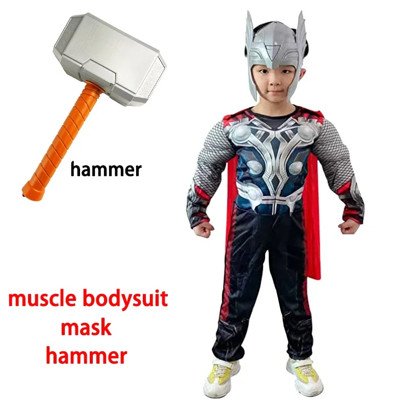 Bambini Thor Muscle Costume Marvel Superhero Thor Costume Cosplay Hammer Costumi Di Carnevale Di Halloween Per Bambini