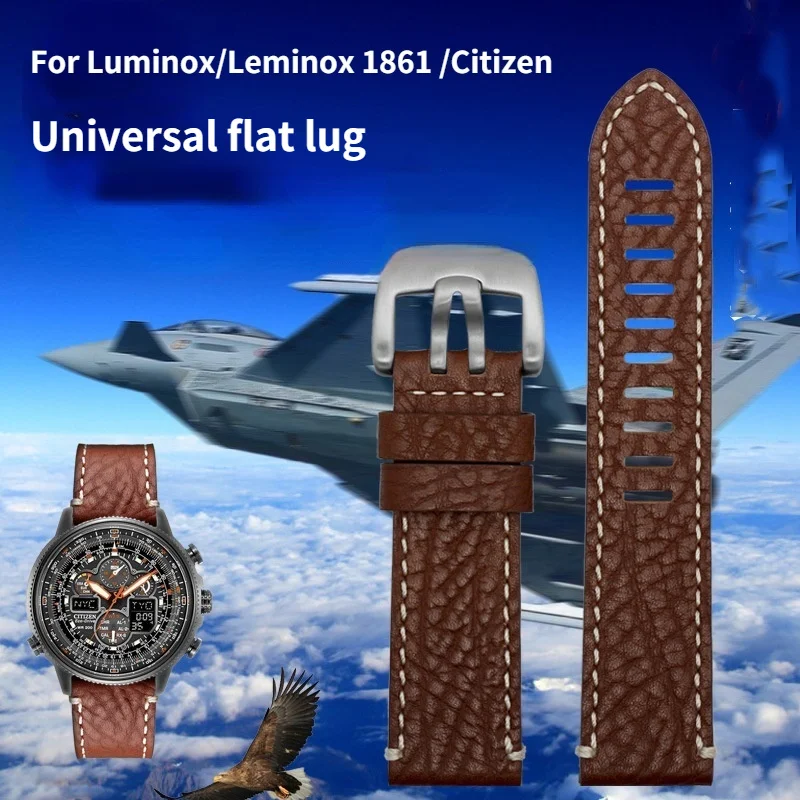 Uhgbsd Top Layer Genuine Leather Watch Strap For Luminox 3051 Leminox 1861 831 1881 Citizen Cowhide Accessories 23Mm Band