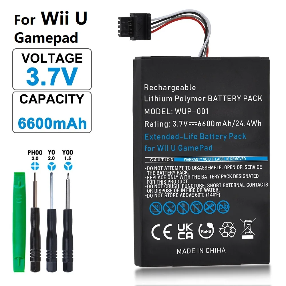 Ad Alta Capacità 6600Mah Di Ricambio Per Wii U Gamepad Li-Ion Battery Pack Wup-002 Wup-012 Wup-010 Wup-01 Batteria, Con Lo Strumento