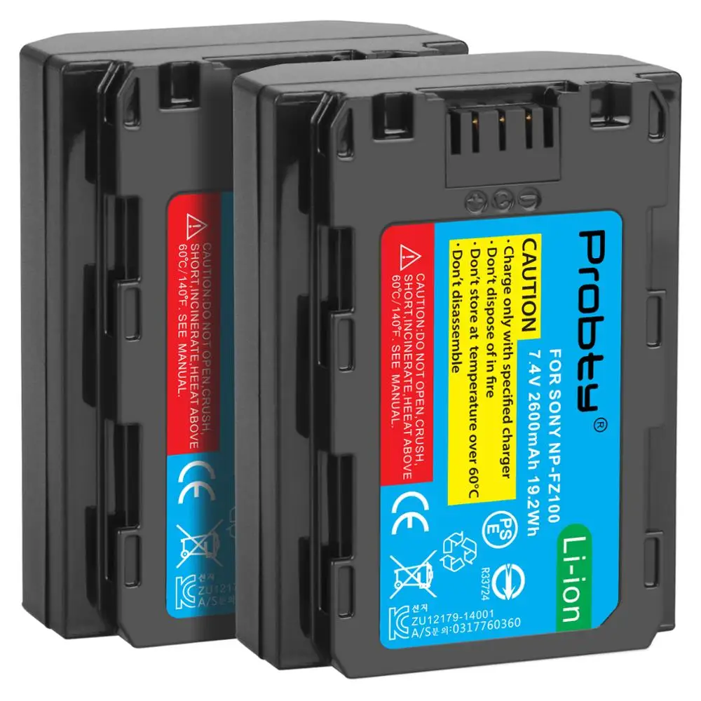 2 Pz 2600Mah Np-Fz100 Npfz100 Np Fz100 Batteria Per Sony Alpha A7 Iii, A7 Iv, A7R Iii, A7R Iv, A6600, A6700,Zv-E1,A9