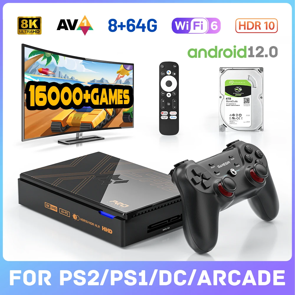 Videogioco Retrò Super Console X5Pro16000 + Gaming 320G/4T Per Ps2/Ps1/Wii/N64/Ss Emulatore 8K @ 60Fps Android12 Smart Tv Box