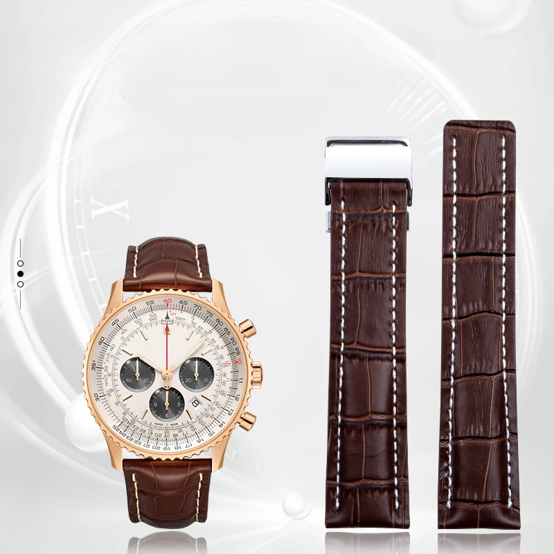Cinturino Per Orologio In Vera Pelle Per Breitling Air Timing Super Ocean Avengers Pilot 22 24Mm Nero Arancione Sostituisci Cinturini Originali
