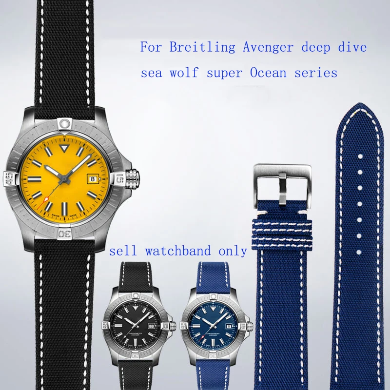 22Mm 24Mm Per Breitling Avenger Deep Dive Sea Wolf Yellow Wolf Nylon Watch Band Super Ocean Series Cinturino In Pelle Per Uomo