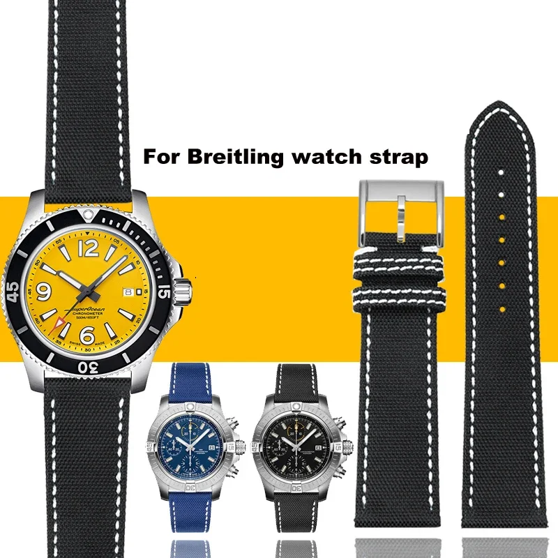 Cinturino In Nylon Di Alta Qualità Per Breitling Avenger Deep Dive Sea Wolf Yellow Wolf Super Ocean Series Catena Per Orologi In Pelle 22Mm