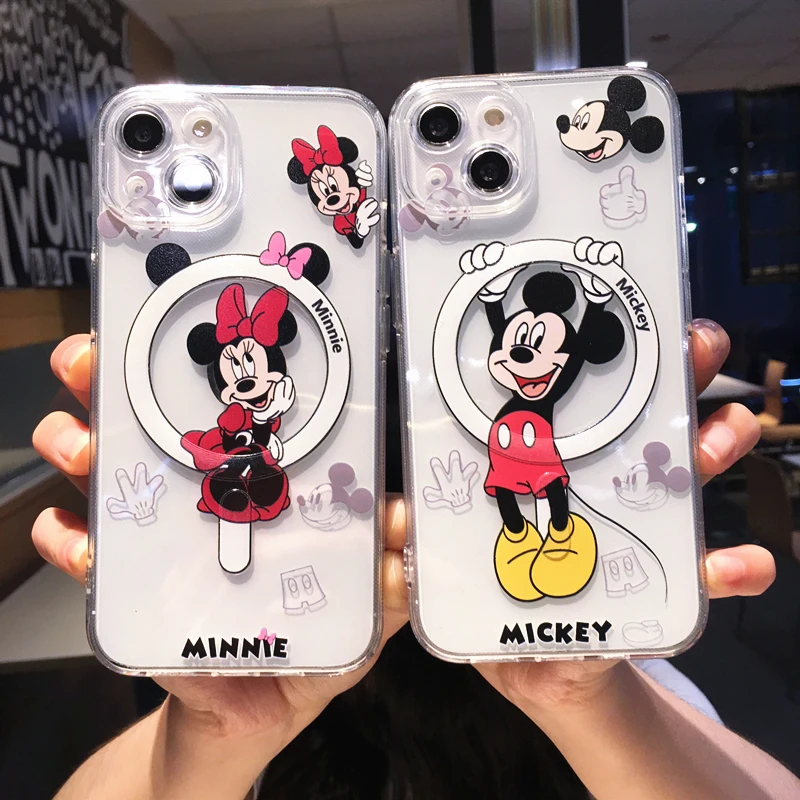 Simpatica Custodia Magnetica Ultra Trasparente Disney Mickey Mouse Per Iphone 14 13 12 11 15 Pro Max Iphone Cover Magnetica Trasparente Macsafe