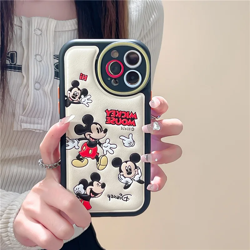 Nuovo Regalo Disney Cover Goffrata In Pelle Topolino Per Iphone 15Pro 11 12 13 14 15 Pro Max 15Plus Cover Scoiattolo Originale