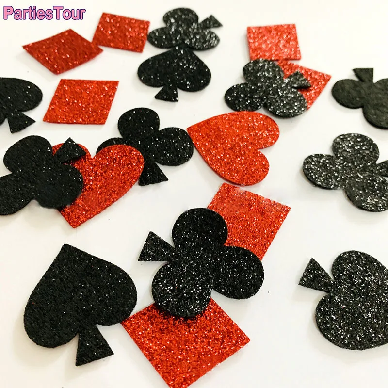 100Pcs/200Pcs Casinò Poker Confetti Glitter Non Tessuto Casinò Party Table Sparge Carte Da Gioco Tema Decorazioni Per Feste Di Compleanno