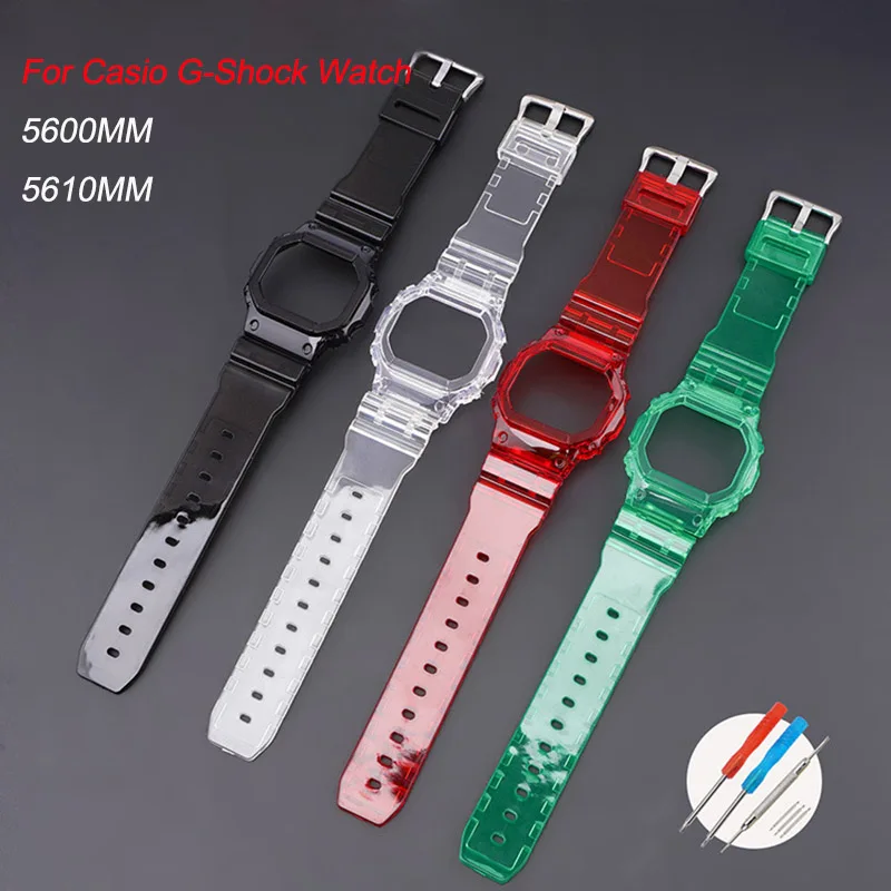 Cinturino + Caso Per Casio G-Shock Dw-5600/5000/5025/5030 Gw-B5600 G-5600E Gw-M5610/M5600 Cinturino In Silicone Trasparente