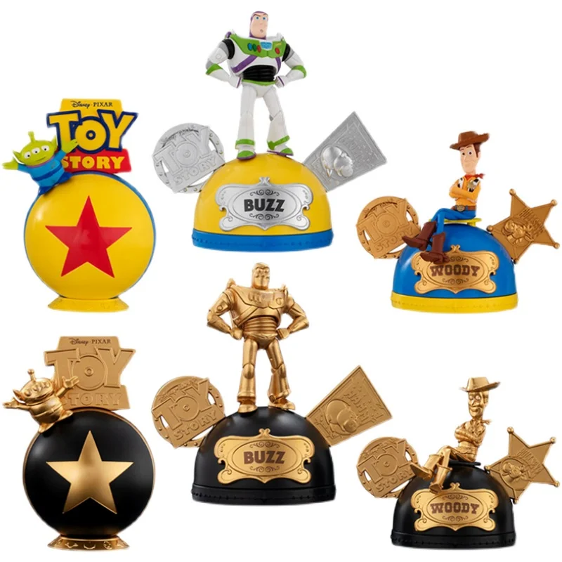 Bandai Genuine Gashapontoy Story Doll Ornament Woody Buzz Lightyear Alien Model Anime Action Figure Collect Model Toys Gifts