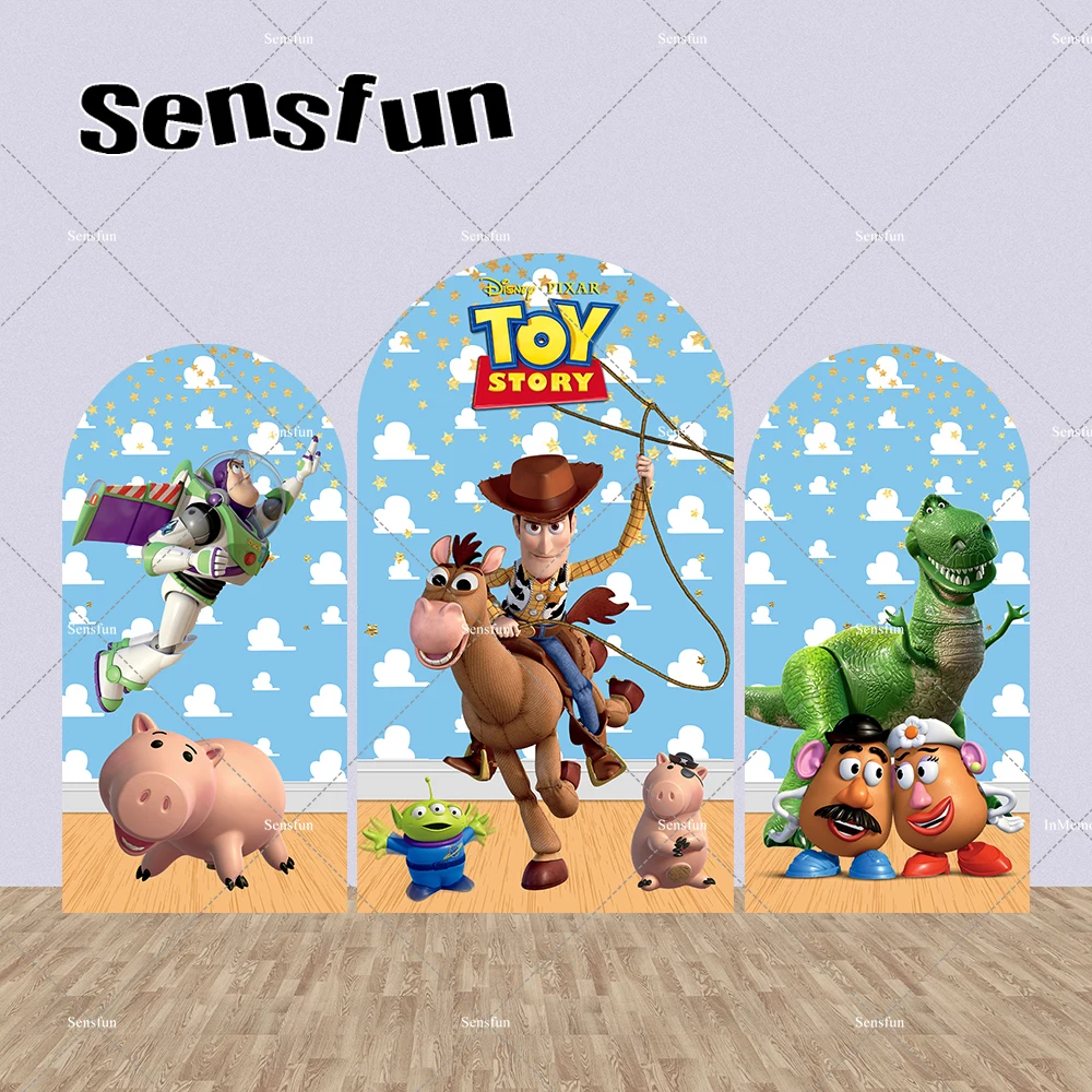 Toy Story Arch Fondale Per Ragazzi Birthday Party Decor Woody Buzz Lightyear Chiara Wall Sfondi Sky Blue Wood Floor Banner