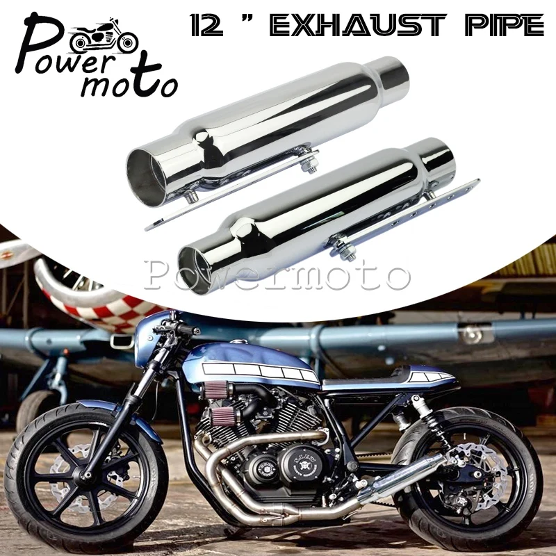 1 Paio Di Silenziatori Di Scarico Shorty Da 12 "Universal Cafe Racer Per Harley Honda Cl Cb Cx 350 400 500 Tubi Silenziatore In Acciaio Yamaha Suzuki