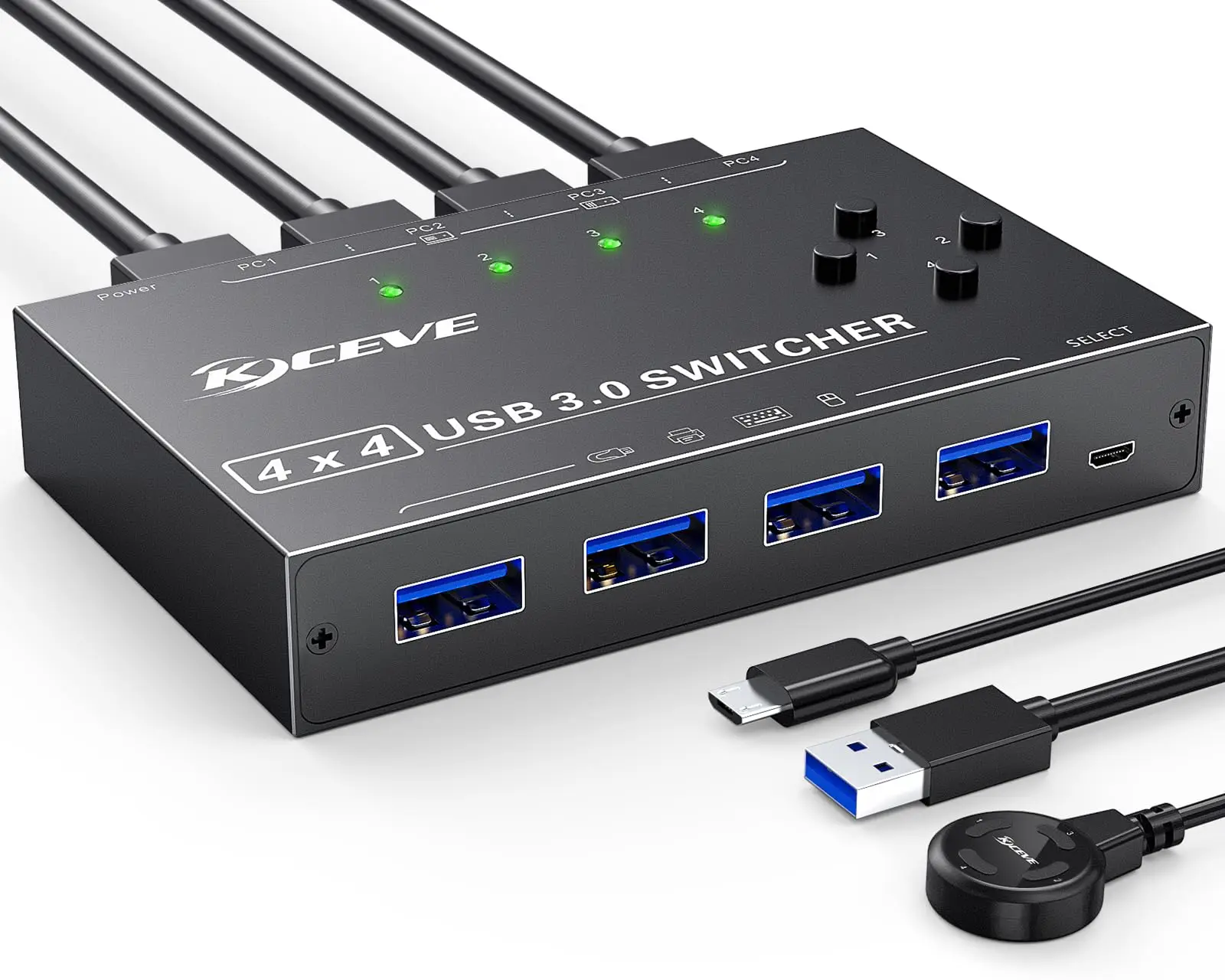 Kceve Usb 3.0 Switch 4 Computer, Selettore Switch Usb A 4 Porte Condivisione Di 4 Dispositivi Usb, Switcher Usb Compatibile Con Mac/Windows/Linux