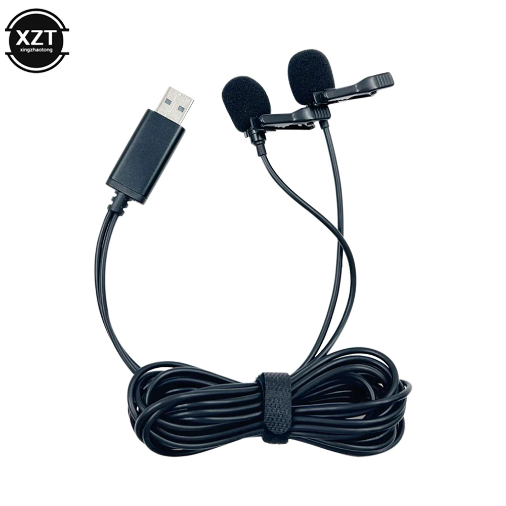Mini Doppio Microfono Portatile Lavalier Condensatore Stereo Clip-On Risvolto Microfono Usb Cablato Per Telefono Per Mac Laptop Pc