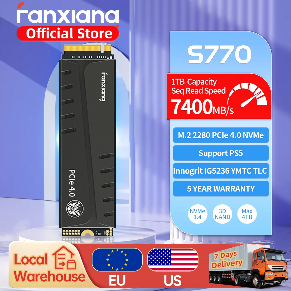 Fanxiang S770 Ssd 7400 Mb/S Pcie 4.0 M.2 Nvme 500Gb 1Tb 2Tb 4Tb Disco Rigido Interno Unità A Stato Solido Per Playstation 5 Desktop