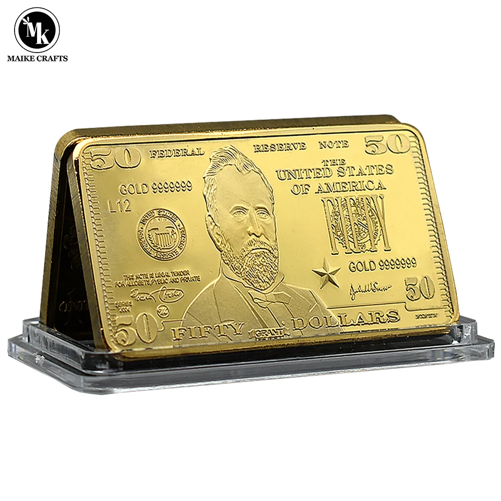 Fifty Dollars Gold Bar Metal Placcato Oro Artigianato 50 Usd Home Decor Coin Regalo Di Festa Da Collezione Commemorativo
