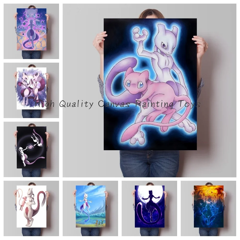 Tessuto Con Stampa Artistica Anime Pokemon Mewtwo Mew Mega Evolution Poster Decor Wall Abstract Canvas Painting Modern Room Decor Picture