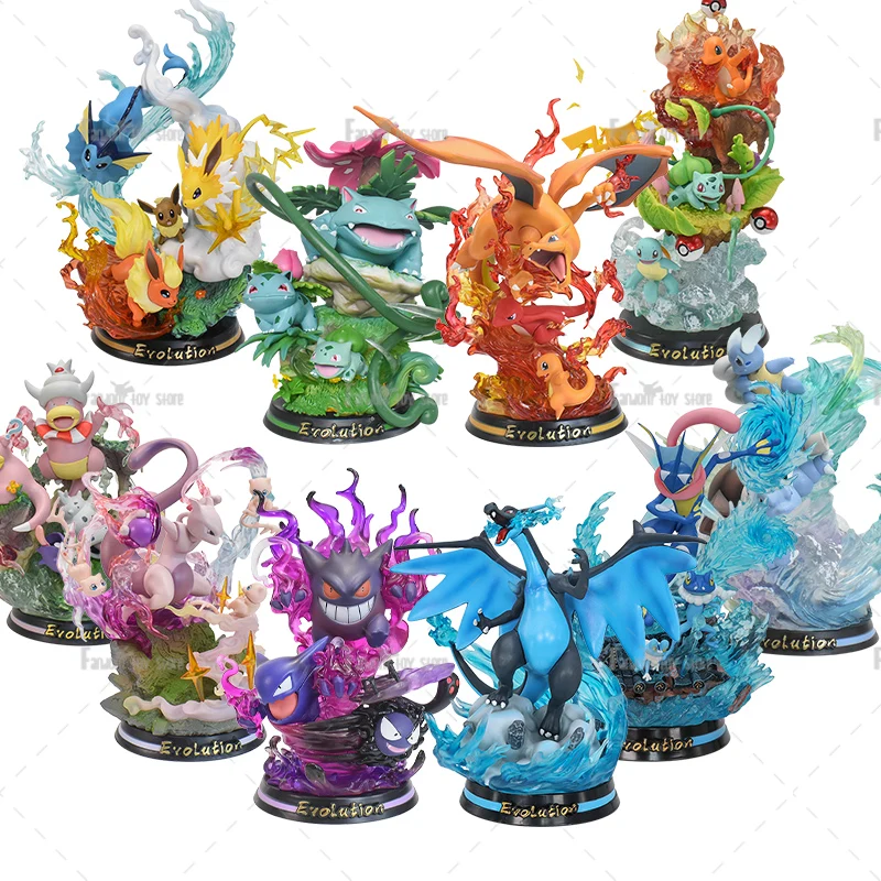 Pokemon Evolution Figures Series Mega Charizard X Mew Bulbasaur Squirtle Charmander Gengar Slowpoke Pikachu Con 3 First Partner