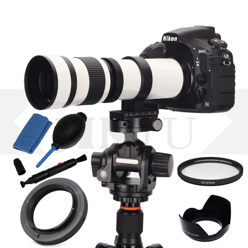 Bianco Jintu 420-800 Millimetri F/8 Mf Teleobiettivo Zoom Lens + Kit Di Pulizia Per Canon 650D 800D 77D 450D 550D 750D 90D 80D 550D 1300D 5Div 7D
