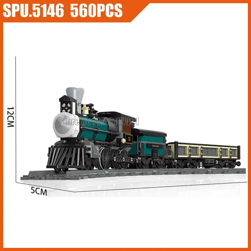 59001 560 Pz Tecnico Verde Locomotiva Vapore Vecchio Vintage Retrò Classico Treno Ferroviario Building Blocks Giocattolo