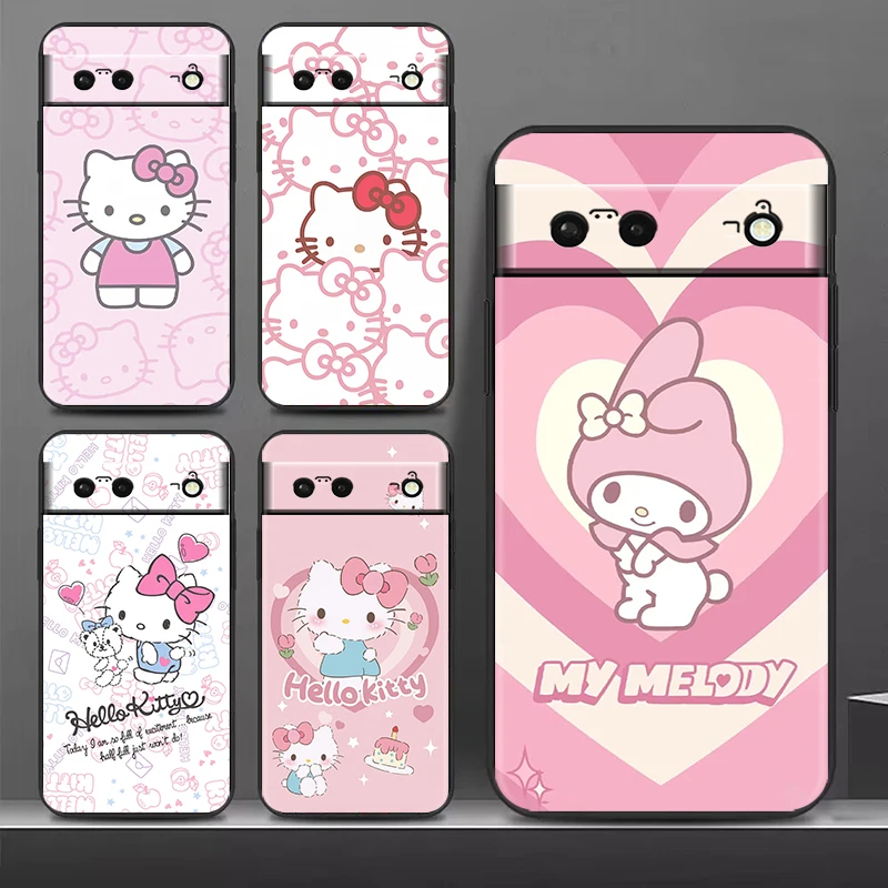 Ragazza Hello Kitty Cover Antiurto Per Google Pixel 8 7A 6A 5A 5 4 4A Xl Pro 5G Custodia Morbida Per Telefono Nera Custodia Per Telefono Capa