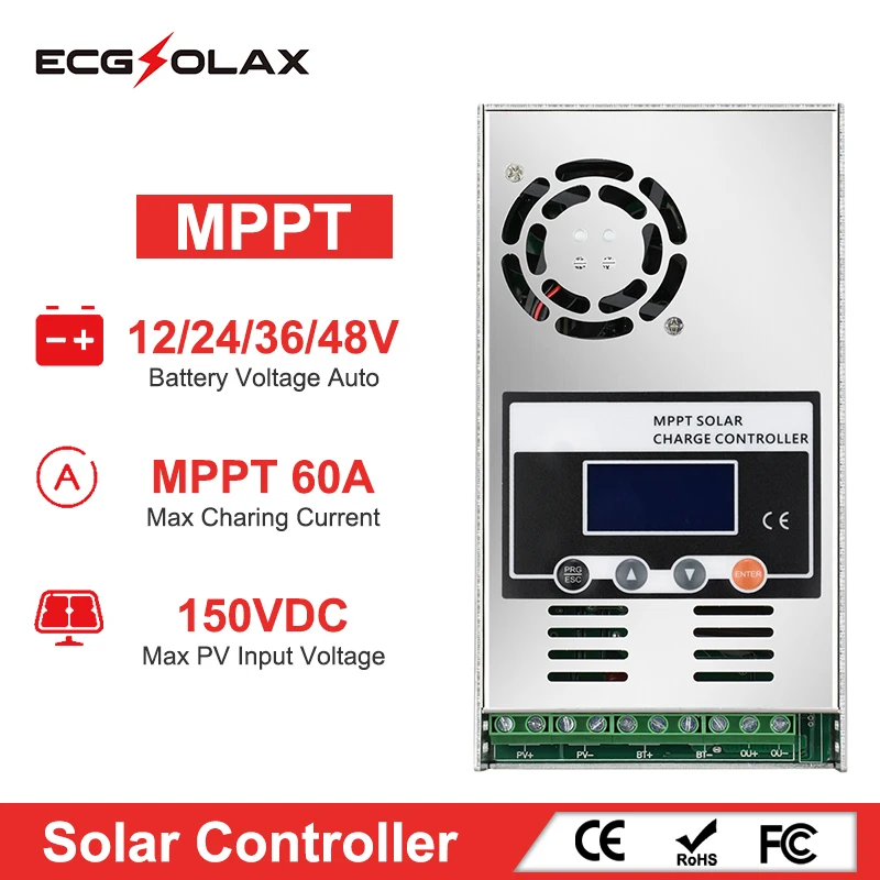 Regolatore Mppt Regolatore Di Carica Mppt Regolatore Di Carica Solare Ecgsolax 60A Mppt 60A 12V 24V 36V 48V Regolatore Solare Automatico 60A Con Displ