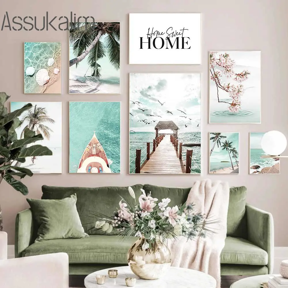Quadri Murali A Ponte Beach Shell Print Pictures Palm Tree Canvas Painting Flower Art Prints Nordic Wall Poster Decorazione Della Casa