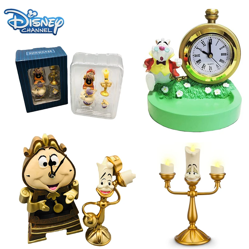 Disney Beauty And The Beast Led Candle Lamp Ge Shihua Clock Mrs.Potts Lumiere Cogsworth Anime Figure Per Bambini Regalo Di Compleanno Giocattolo