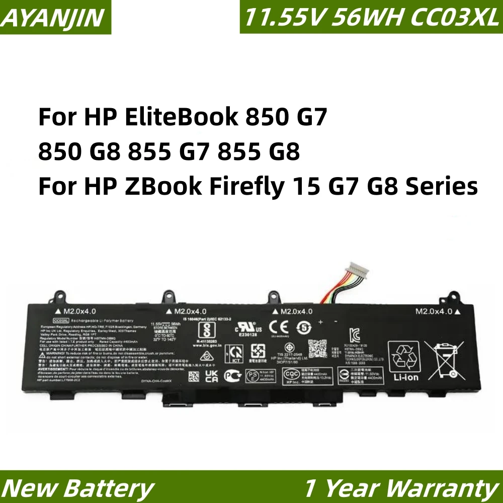 Cc03Xl 11.55V 56Wh Batteria Per Laptop Per Hp Elitebook 850 G7 850 G8 855 G7 855 G8 Per Hp Zbook Firefly 15 G7 G8 Series