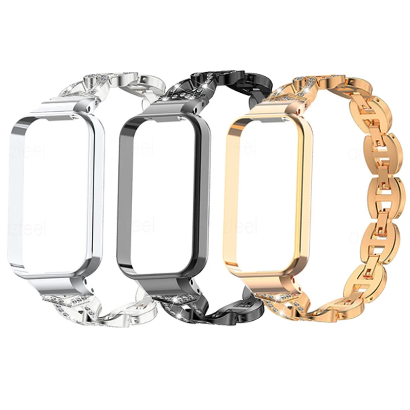 Per Xiaomi Redmi Band 2 Smart Band Metal Watchband Diamond Bracciale + Cover Per Redmi Smart Band Pro Strap Case Protector Correa