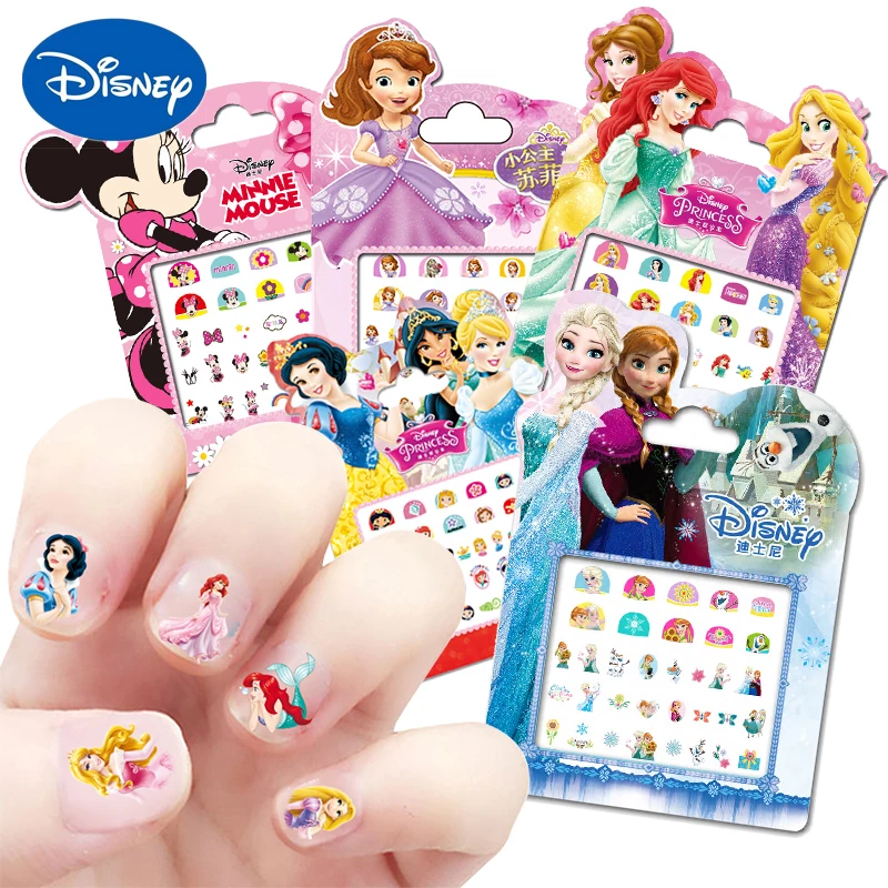 Frozen Princess Elsa Anna Makeup Nail Stickers Toy Snow White Sophia Mickey Minnie Figure Dolls Kids Cartoon Toys For Girls
