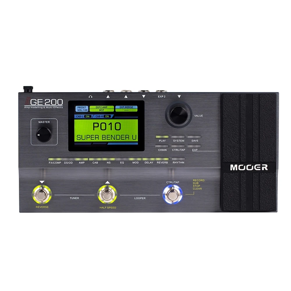 Mooer Ge200 Amp Modeling Multi-Effect Pedal Processor Digital Guitar Effect Pedal 55 Amp Models 9 Effect Modules 52S Looper