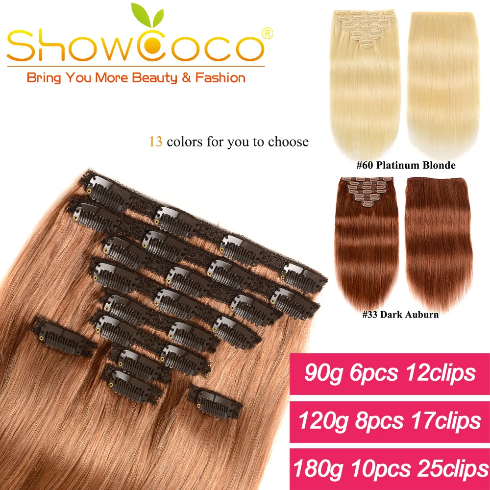 Showcoco Hair Extension 100% Remy Clip Nelle Estensioni Dei Capelli Umani Estensione Dei Capelli S Fermagli Per Capelli Coreani Clip Diritta Serica Ne