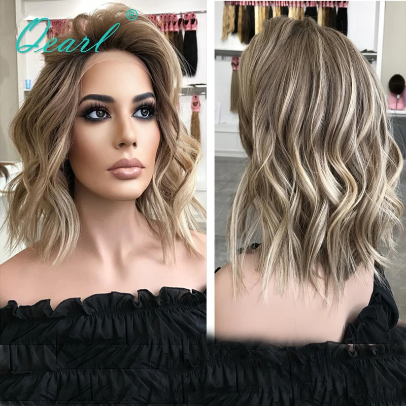 Ash Brown Honey Blonde Highlights Parrucca Frontale In Pizzo 13X4 Parrucche Per Capelli Umani Da Donna Reali Ombre Light Short Bob Parrucca Vergine On