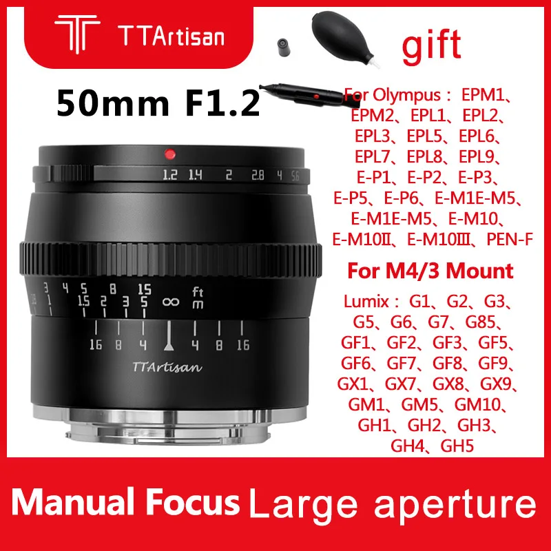 Ttartisan 50Mm F1.2 Mf Obiettivo Della Fotocamera Aps-C Obiettivo Della Fotocamera Per M4/3 Montare Per Olympus Epl9 E-P6 E-M10 Per Lumix Gx9 Gm10 Gh4
